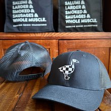 Load image into Gallery viewer, Black Trucker Hat: Checkered Flag Goose