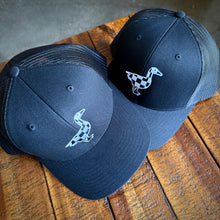 Load image into Gallery viewer, Black Trucker Hat: Checkered Flag Goose
