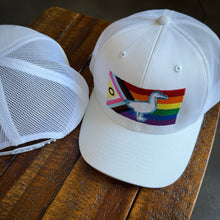 Load image into Gallery viewer, White Trucker Hat with Pride Flag Goose
